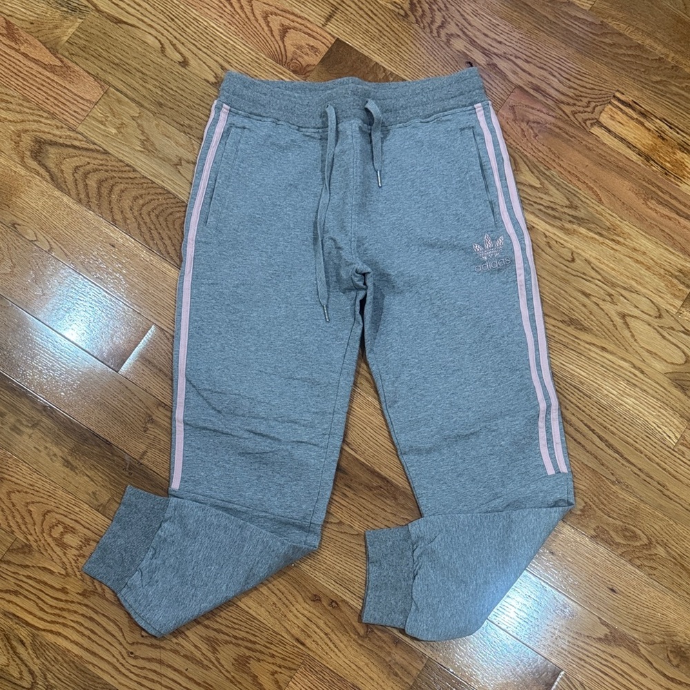 Adidas Kids Gray Sweatpants with Pink Accents